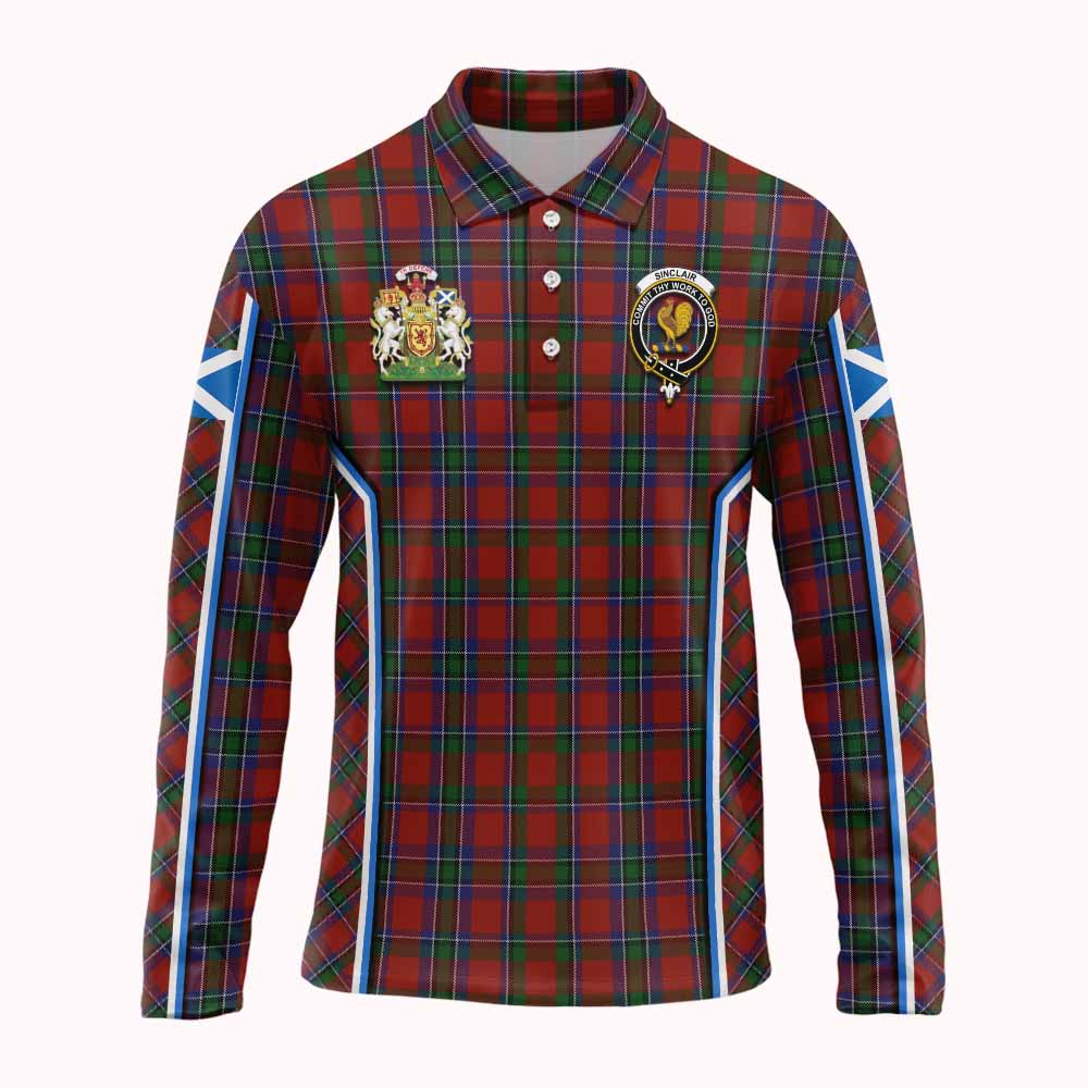 Sinclair Tartan Crest Long Sleeve Polo Shirt Scotland Coat of Arm Flag Style - Tartan Vibes Clothing