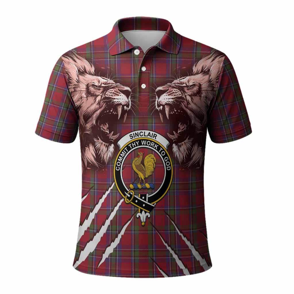 Sinclair Tartan Crest Polo Shirt Ferocious Lion Style