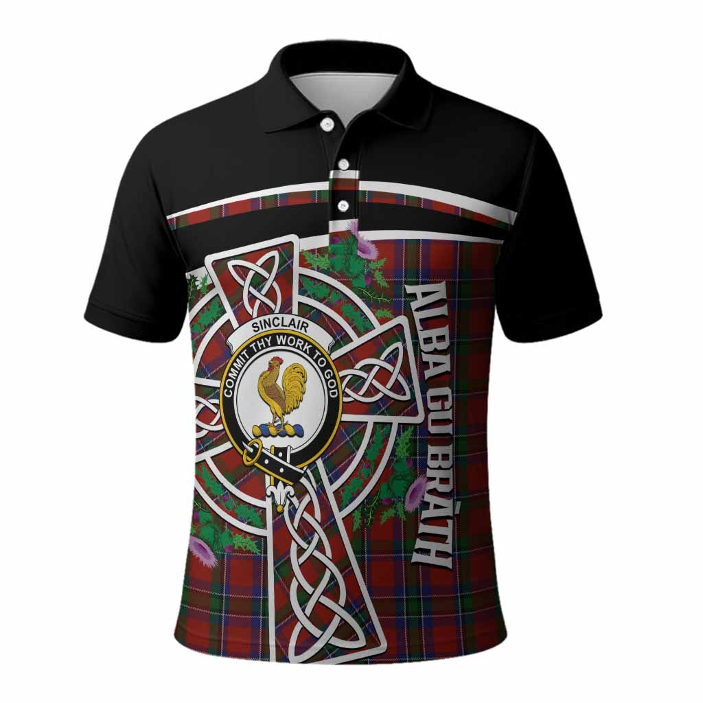 Sinclair Tartan Crest Polo Shirt Scottish Thistle Celtic Cross Alba Gu Brath