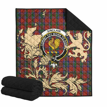 Sinclair Tartan Crest Premium Quilt with Scottish Iconic Symbols 