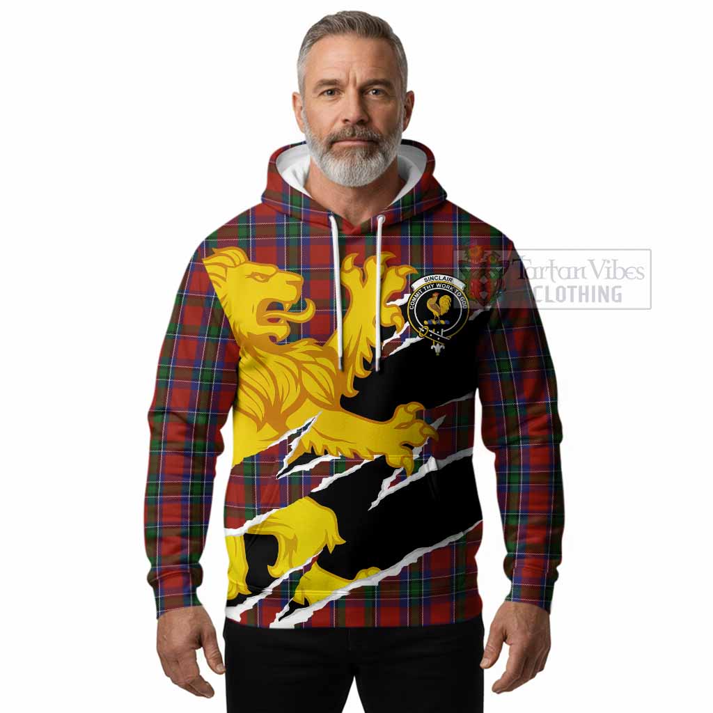 Sinclair Tartan Crest Scottish Hoodie Heraldic Golden Lion