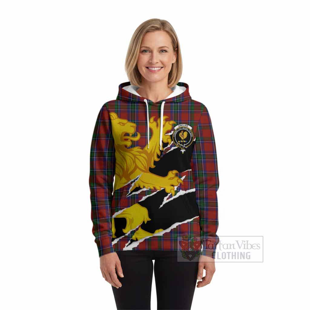 Sinclair Tartan Crest Scottish Hoodie Heraldic Golden Lion
