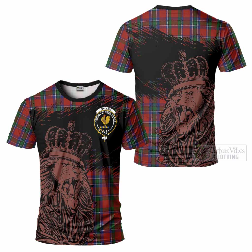 Sinclair Tartan Crest T-Shirt Crowned Lion Heritage Style
