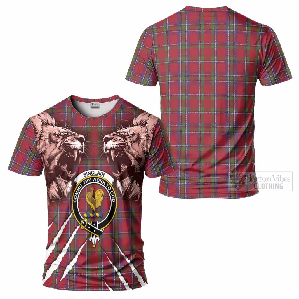 Sinclair Tartan Crest T-Shirt Ferocious Lion Style