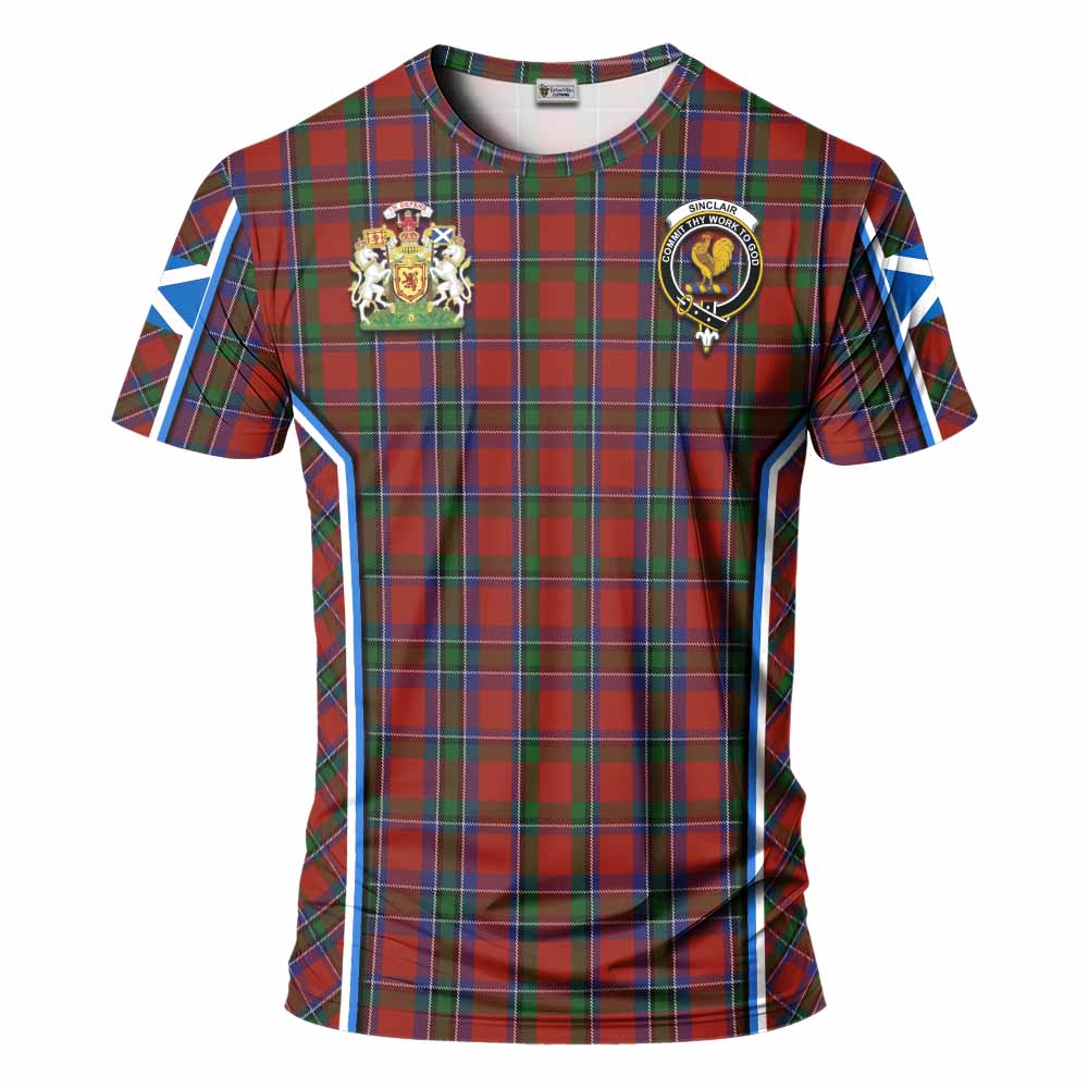 Sinclair Tartan Crest T-shirt Scotland Coat of Arm Flag Style - Tartan Vibes Clothing