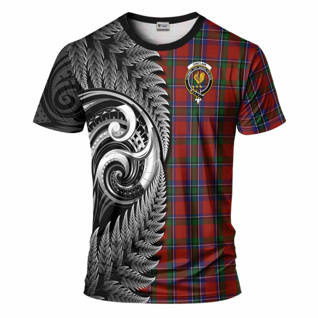 Sinclair Tartan Crest T-Shirt With New Zealand Silver Fern Maori Koru