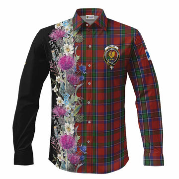 Sinclair Tartan Crest Thistle Floral Long Sleeve Button Shirts Men's Shirt S - Tartan Vibes Clothing