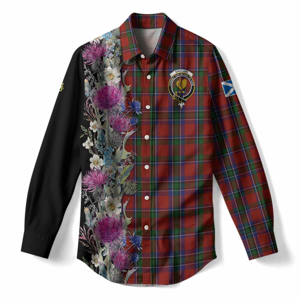 Sinclair Tartan Crest Thistle Floral Women Casual Shirt