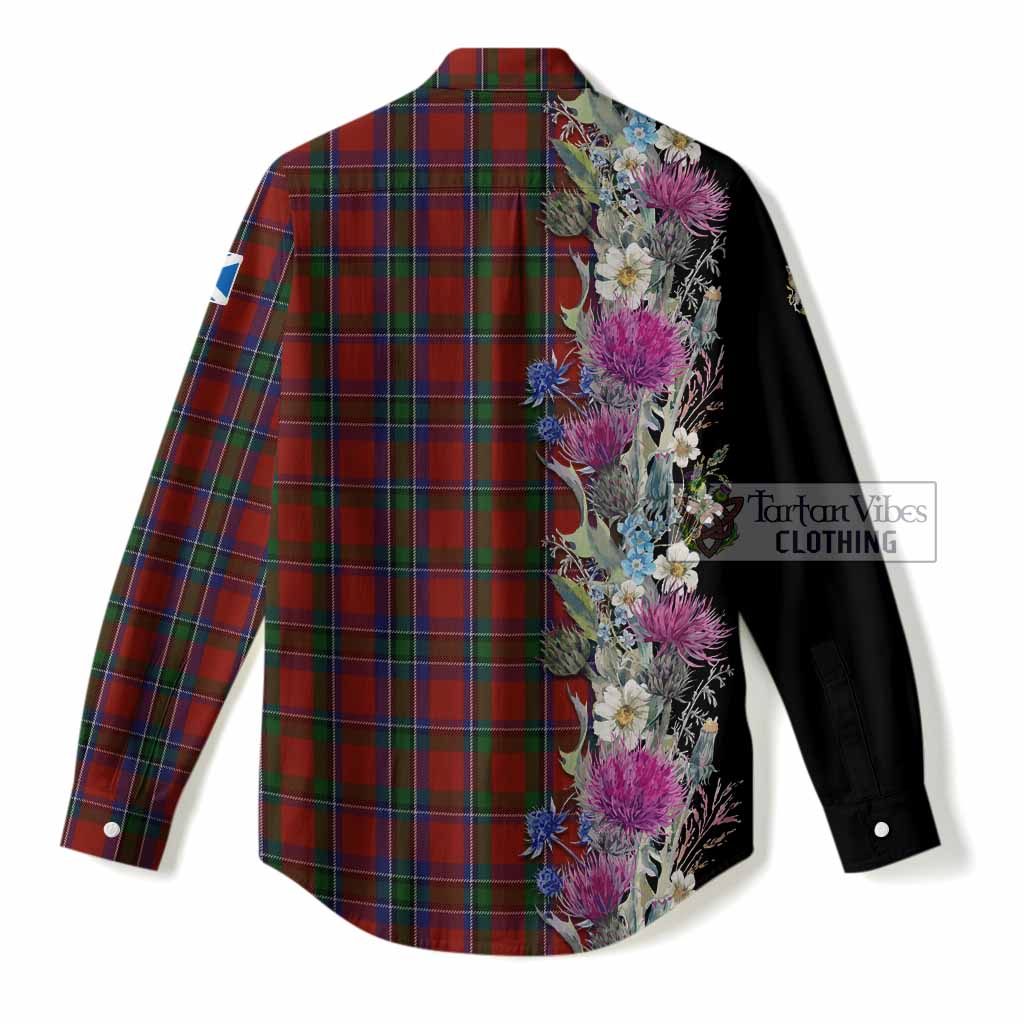 Sinclair Tartan Crest Thistle Floral Women Casual Shirt