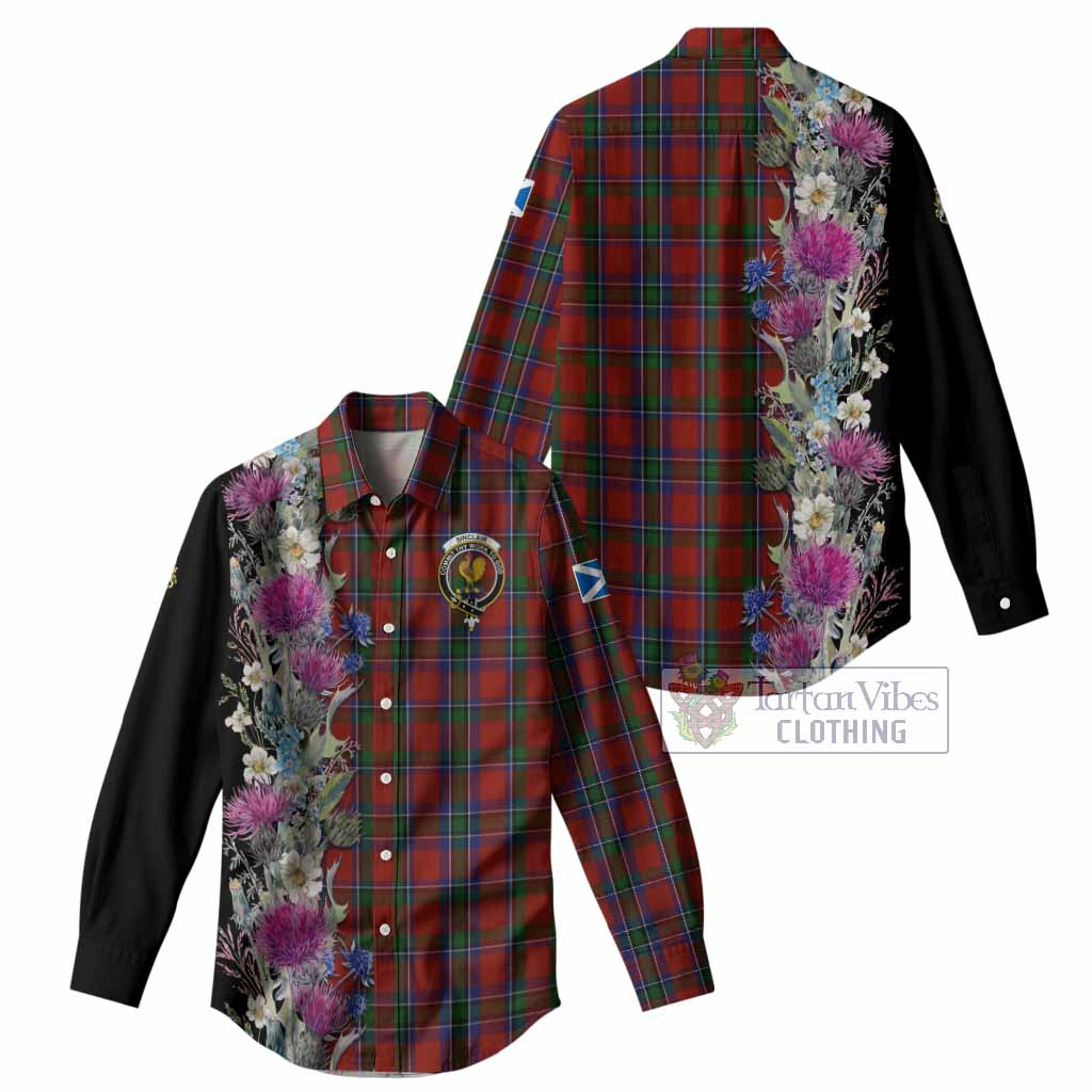 Sinclair Tartan Crest Thistle Floral Women Casual Shirt