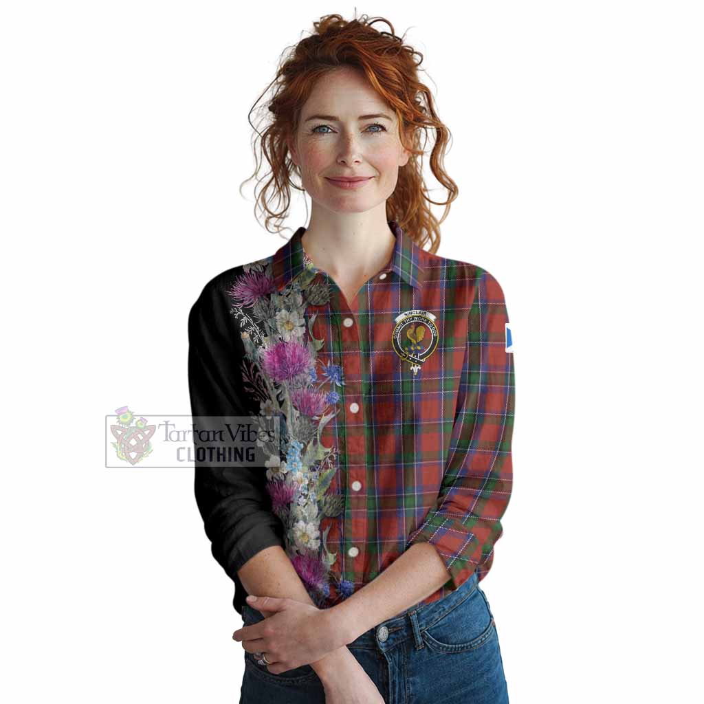 Sinclair Tartan Crest Thistle Floral Women Casual Shirt