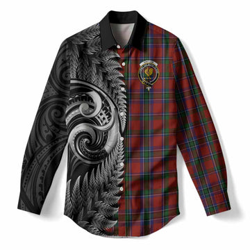 Sinclair Tartan Crest Women Casual Shirt With New Zealand Silver Fern Maori Koru