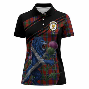 Sinclair Tartan Crest Women Polo Shirt Scottish Lion Rampant Thistle