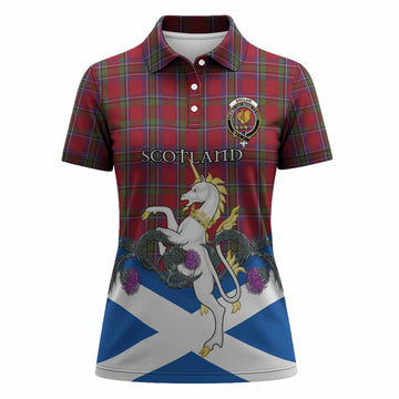 Sinclair Tartan Crest Women Polo Shirt Scottish Unicorn With Thistle