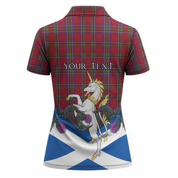Sinclair Tartan Crest Women Polo Shirt Scottish Unicorn With Thistle