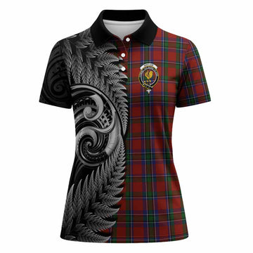 Sinclair Tartan Crest Women Polo Shirt With New Zealand Silver Fern Maori Koru