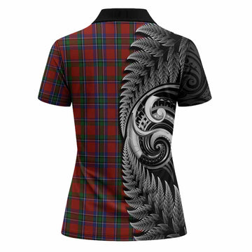 Sinclair Tartan Crest Women Polo Shirt With New Zealand Silver Fern Maori Koru