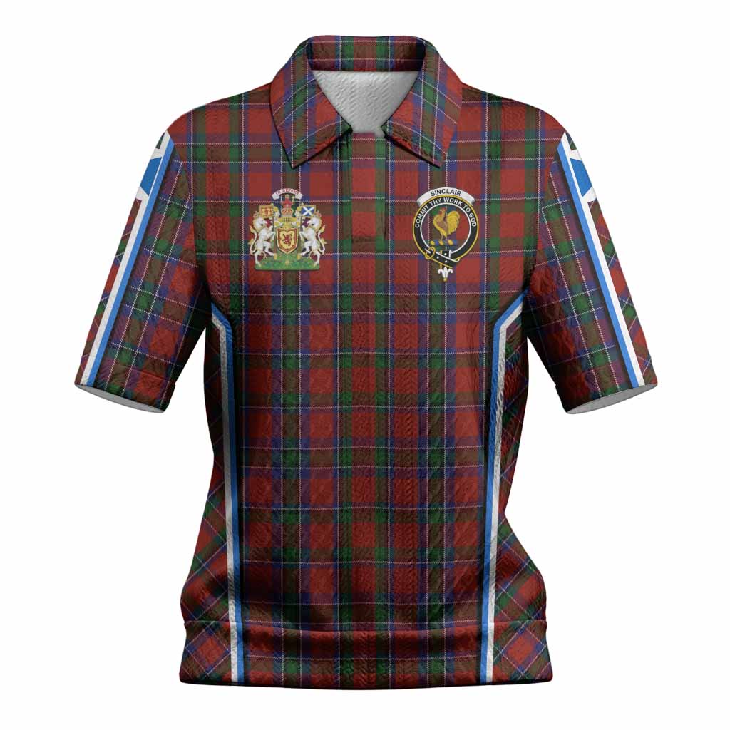 Sinclair Tartan Crest Women’s Polo Sweater Top Scotland Coat of Arm Flag Style