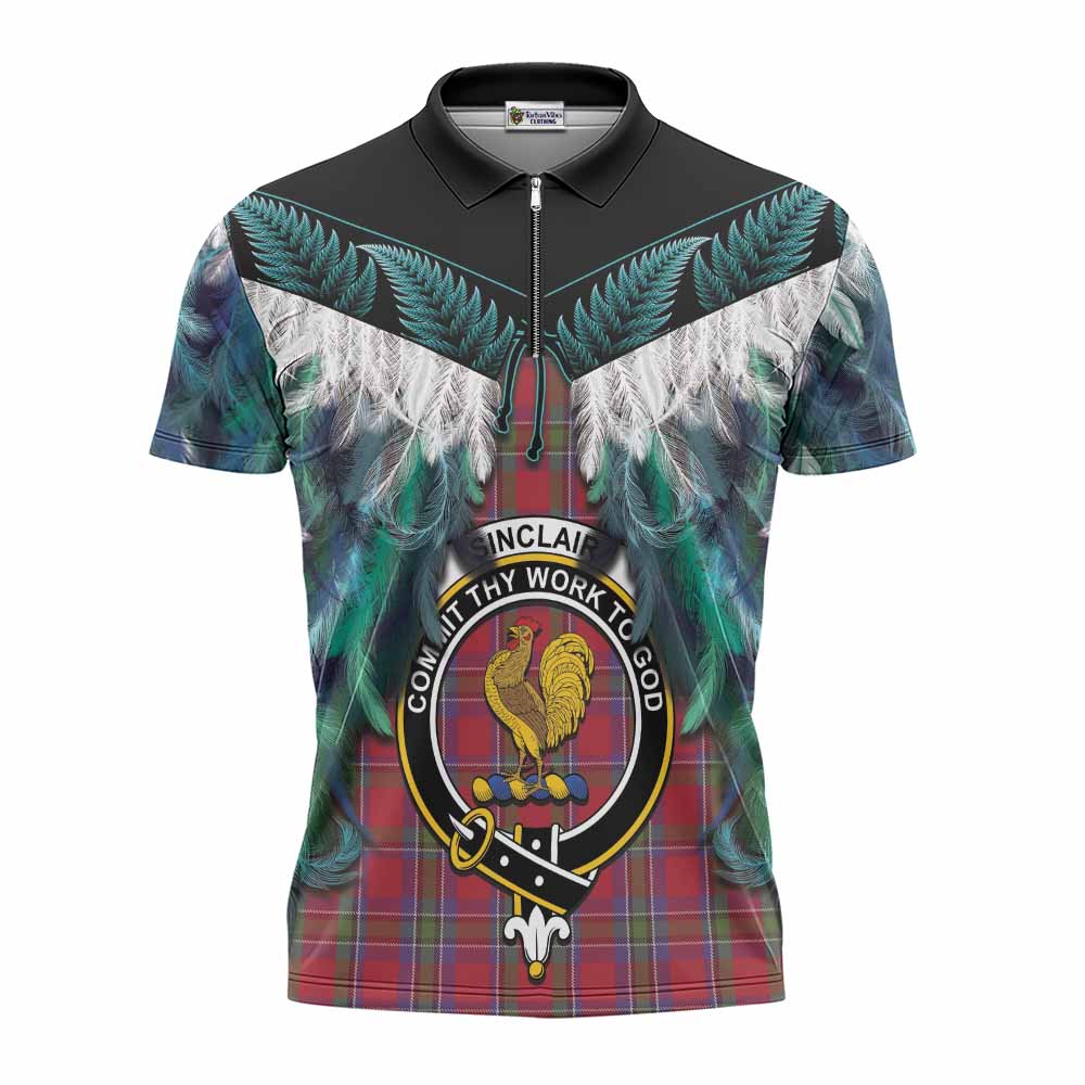 Sinclair Tartan Crest Zipper Polo Shirt New Zealand Maori Korowai Cloak