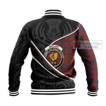 Sinclair Tartan Family Crest Baseball Jacket Celtic Scottish Thistle Floral