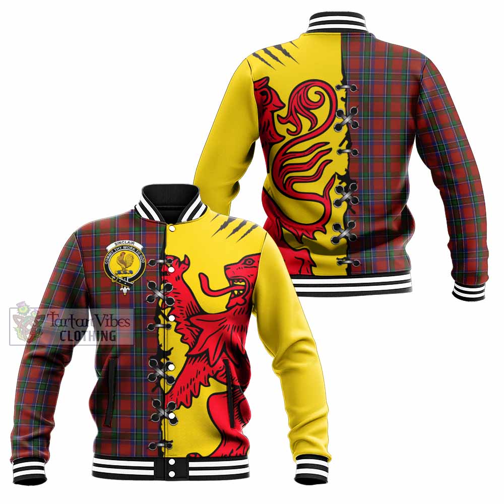 Sinclair Tartan Family Crest Baseball Jacket Lion Rampant Honor - Tartan Vibes Clothing