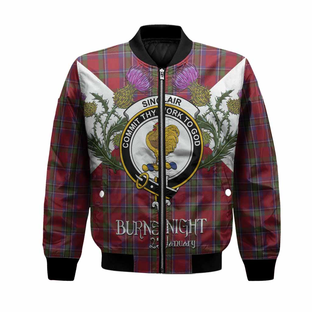 Sinclair Tartan Family Crest Bomber Jacket Scottish Burns Night Thistle Floral