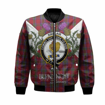 Sinclair Tartan Family Crest Bomber Jacket Scottish Burns Night Thistle Floral
