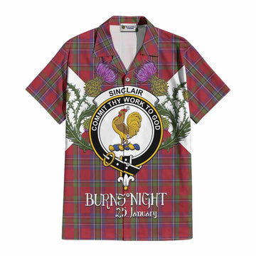Sinclair Tartan Family Crest Cotton Hawaiian Shirt Scottish Burns Night Thistle Floral