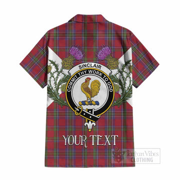 Sinclair Tartan Family Crest Cotton Hawaiian Shirt Scottish Burns Night Thistle Floral