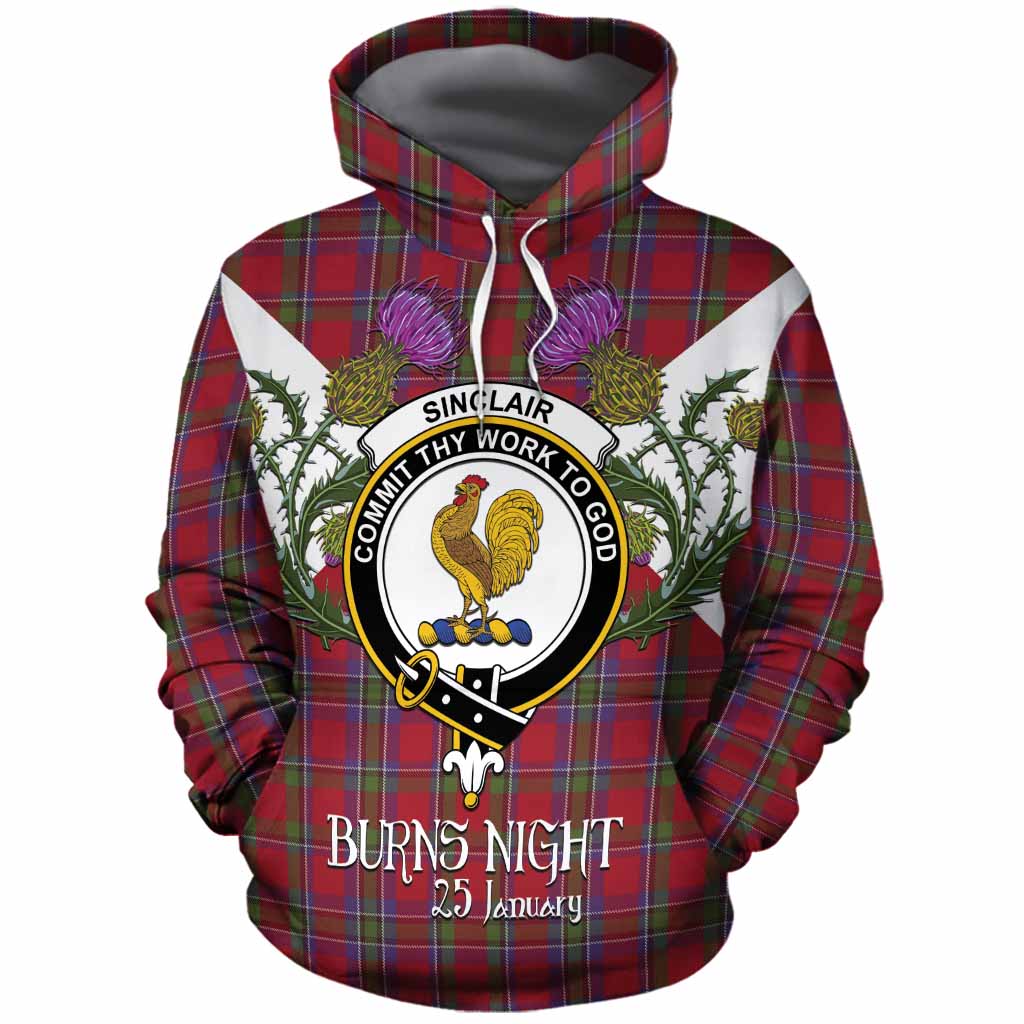 Sinclair Tartan Family Crest Cotton Hoodie Scottish Burns Night Thistle Floral