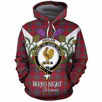 Sinclair Tartan Family Crest Cotton Hoodie Scottish Burns Night Thistle Floral