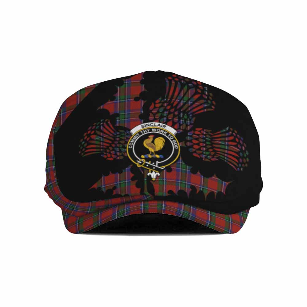Sinclair Tartan Family Crest Flat Cap, Jeff Cap Scotland Thistle Floral