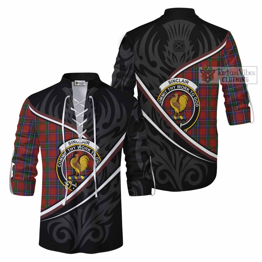 Sinclair Tartan Family Crest Ghillie Kilt Shirt Celtic Scottish Thistle Floral - Tartan Vibes Clothing