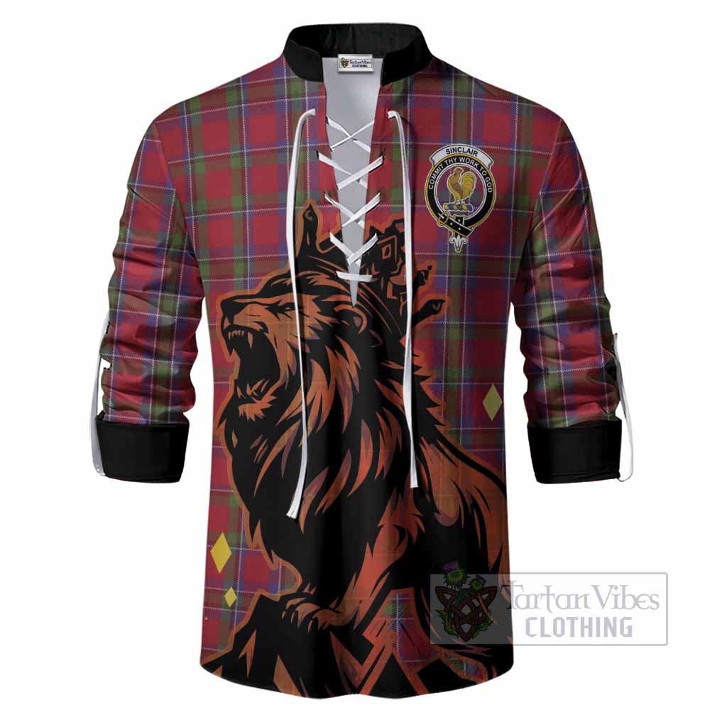 Sinclair Tartan Family Crest Ghillie Shirt Crowned Lion Roaring