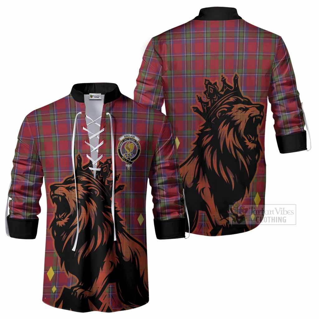 Sinclair Tartan Family Crest Ghillie Shirt Crowned Lion Roaring