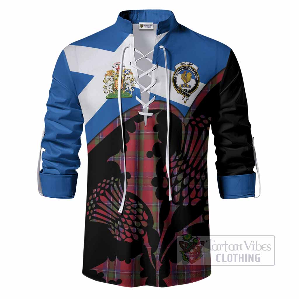 Sinclair Tartan Family Crest Ghillie Shirt Scotland Thistle Floral Flag Style