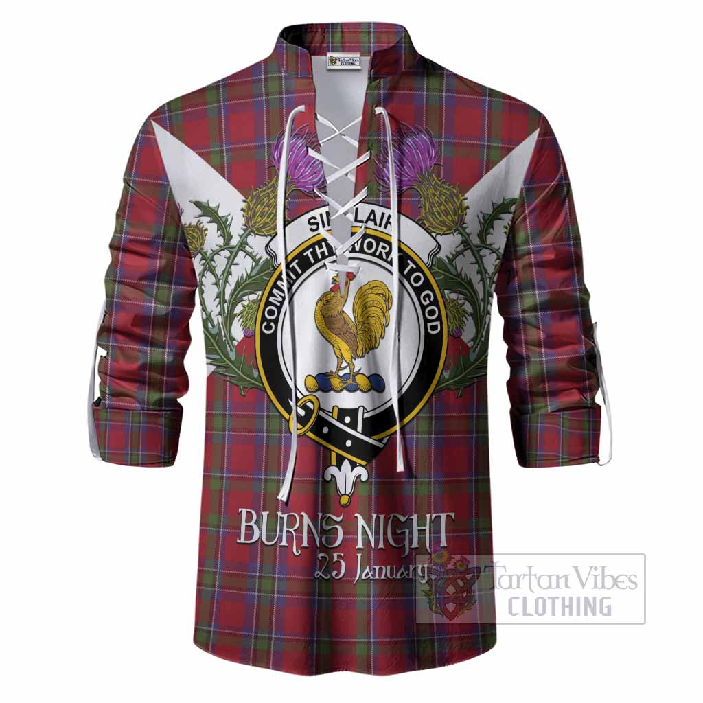 Sinclair Tartan Family Crest Ghillie Shirt Scottish Burns Night Thistle Floral