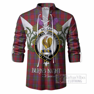 Sinclair Tartan Family Crest Ghillie Shirt Scottish Burns Night Thistle Floral