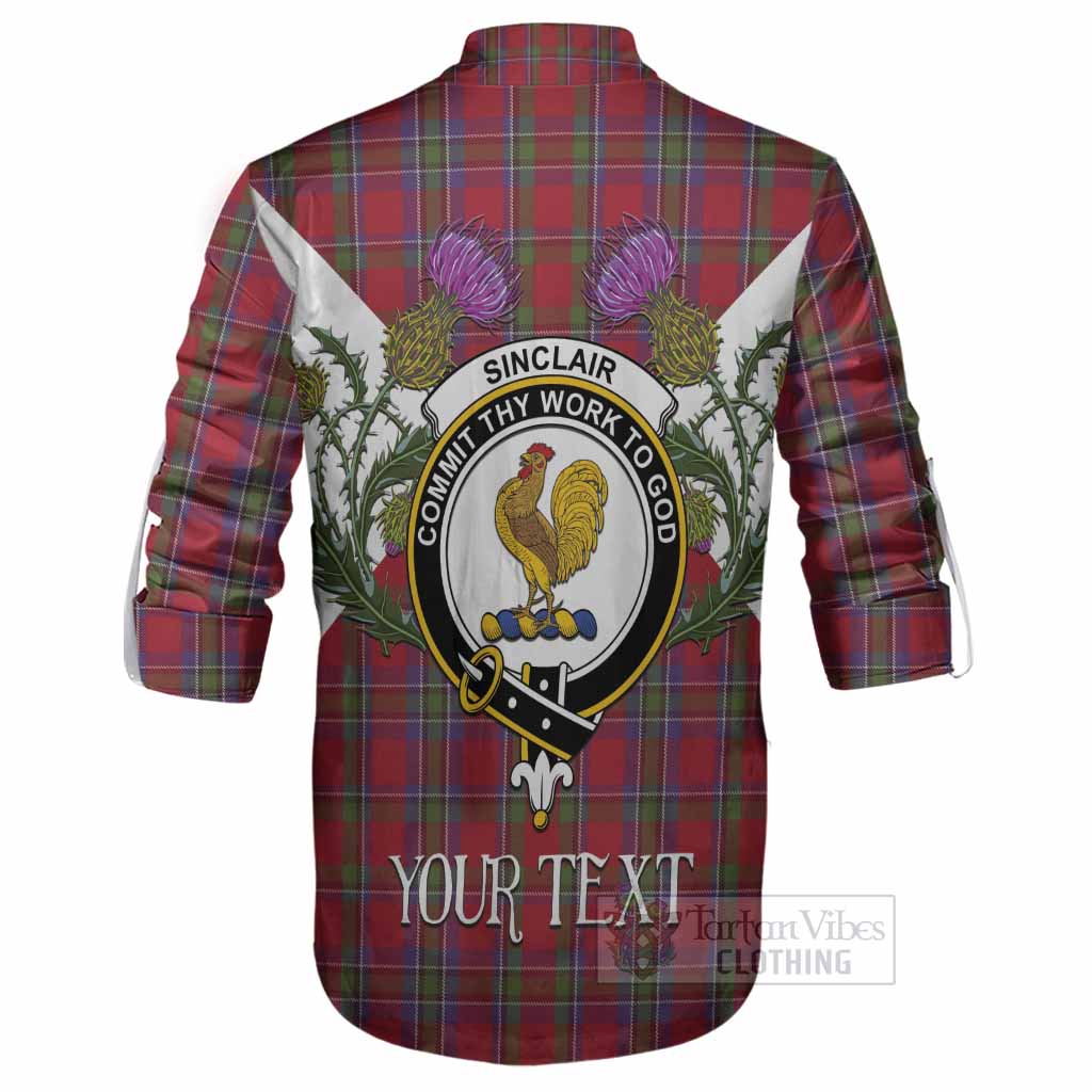 Sinclair Tartan Family Crest Ghillie Shirt Scottish Burns Night Thistle Floral