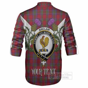 Sinclair Tartan Family Crest Ghillie Shirt Scottish Burns Night Thistle Floral