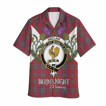 Sinclair Tartan Family Crest Hawaiian Shirt Scottish Burns Night Thistle Floral