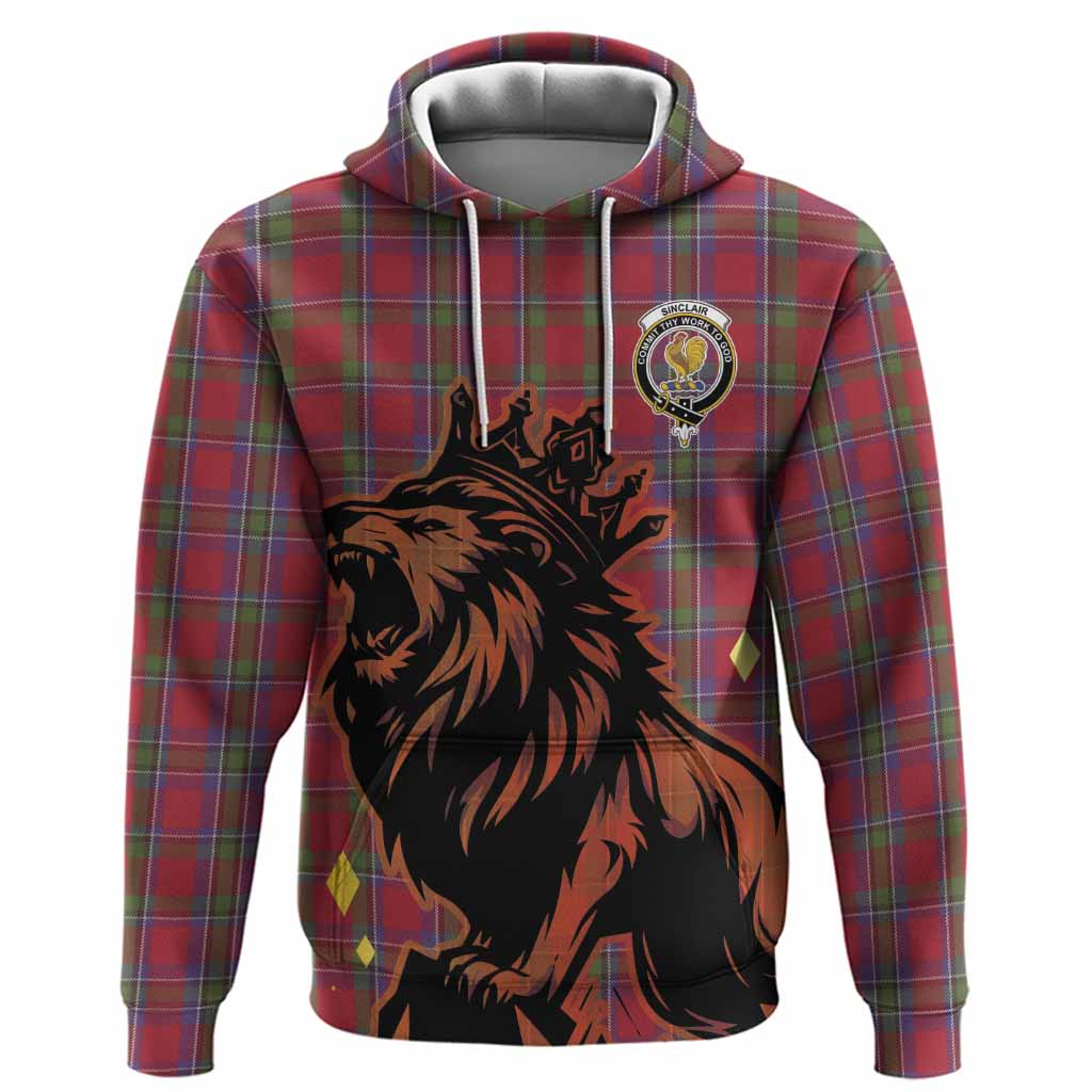 Sinclair Tartan Family Crest Hoodie Crowned Lion Roaring