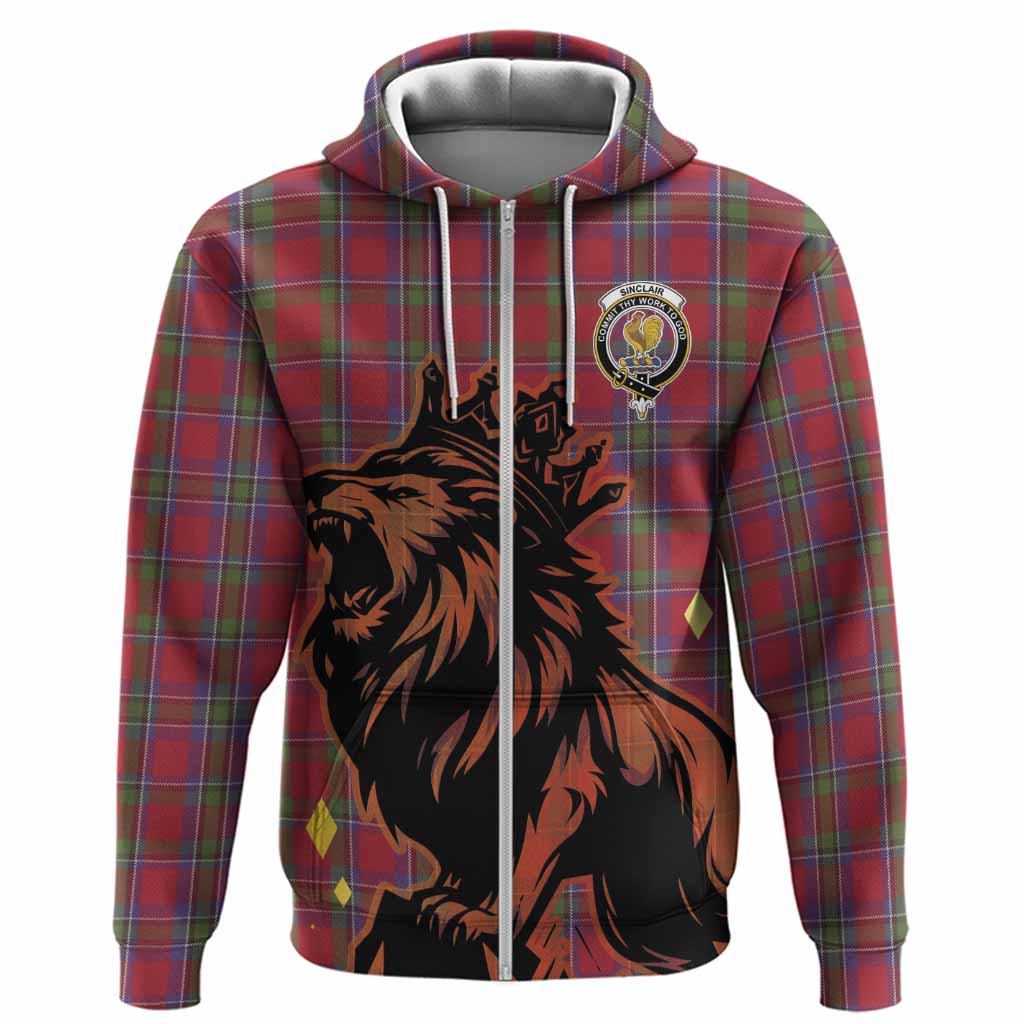 Sinclair Tartan Family Crest Hoodie Crowned Lion Roaring