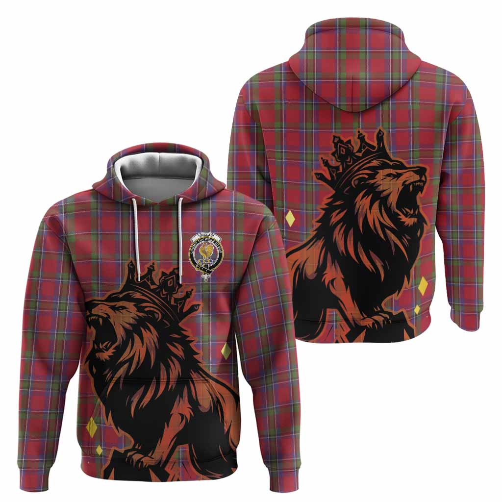 Sinclair Tartan Family Crest Hoodie Crowned Lion Roaring
