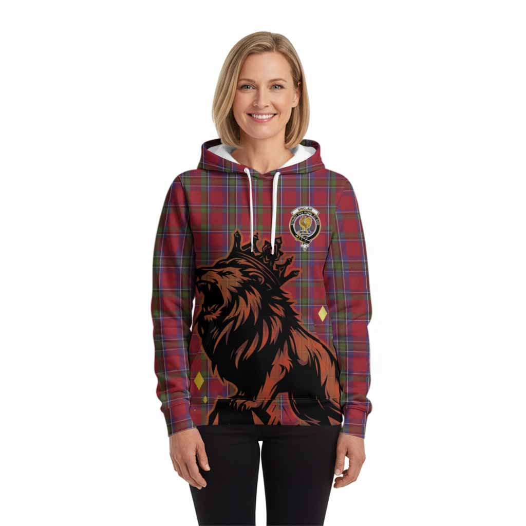 Sinclair Tartan Family Crest Hoodie Crowned Lion Roaring