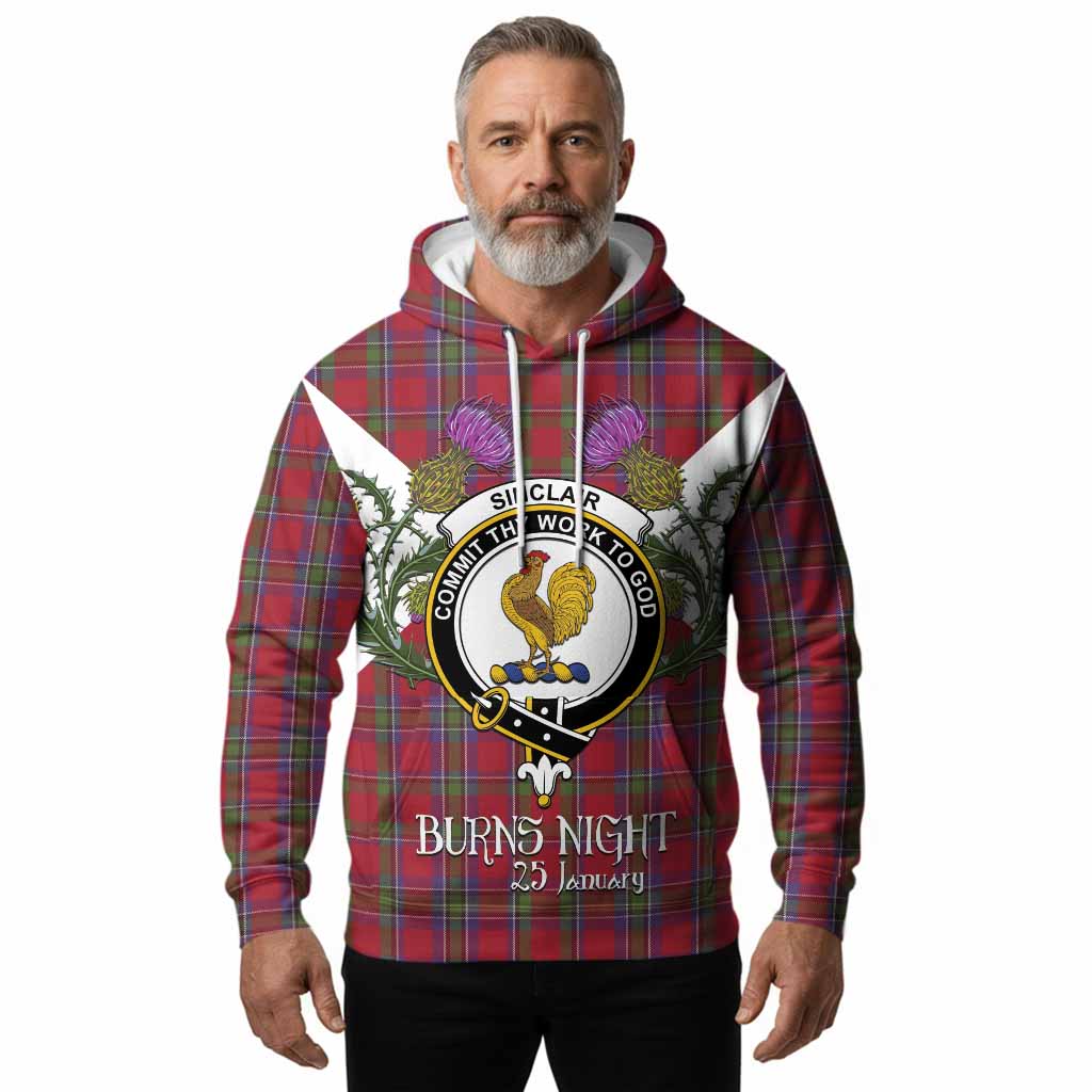 Sinclair Tartan Family Crest Hoodie Scottish Burns Night Thistle Floral