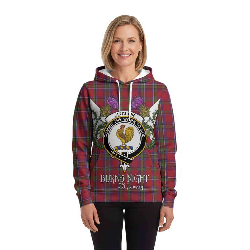 Sinclair Tartan Family Crest Hoodie Scottish Burns Night Thistle Floral