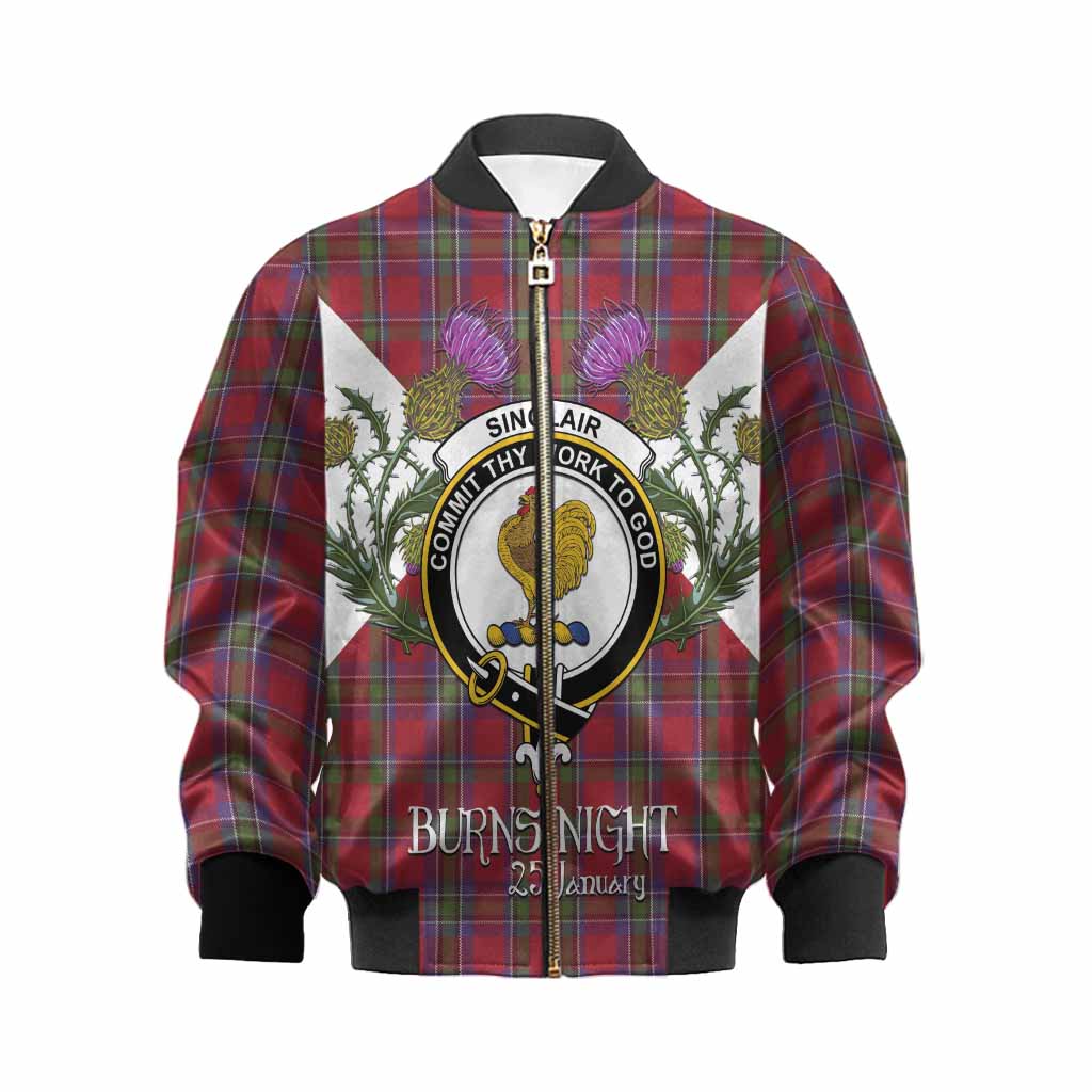 Sinclair Tartan Family Crest Kid Bomber Jacket Scottish Burns Night Thistle Floral