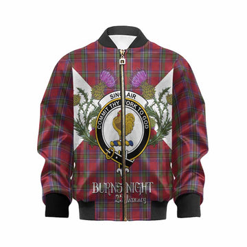 Sinclair Tartan Family Crest Kid Bomber Jacket Scottish Burns Night Thistle Floral