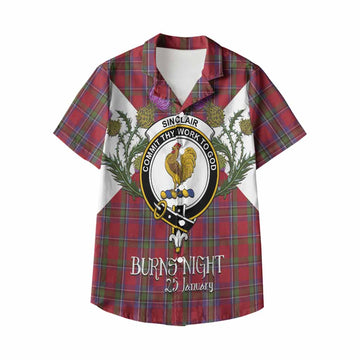Sinclair Tartan Family Crest Kid Hawaiian Shirt Scottish Burns Night Thistle Floral